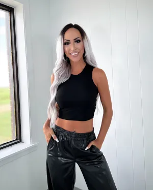 Back To Basics Ribbed Cropped Muscle Tank - Black