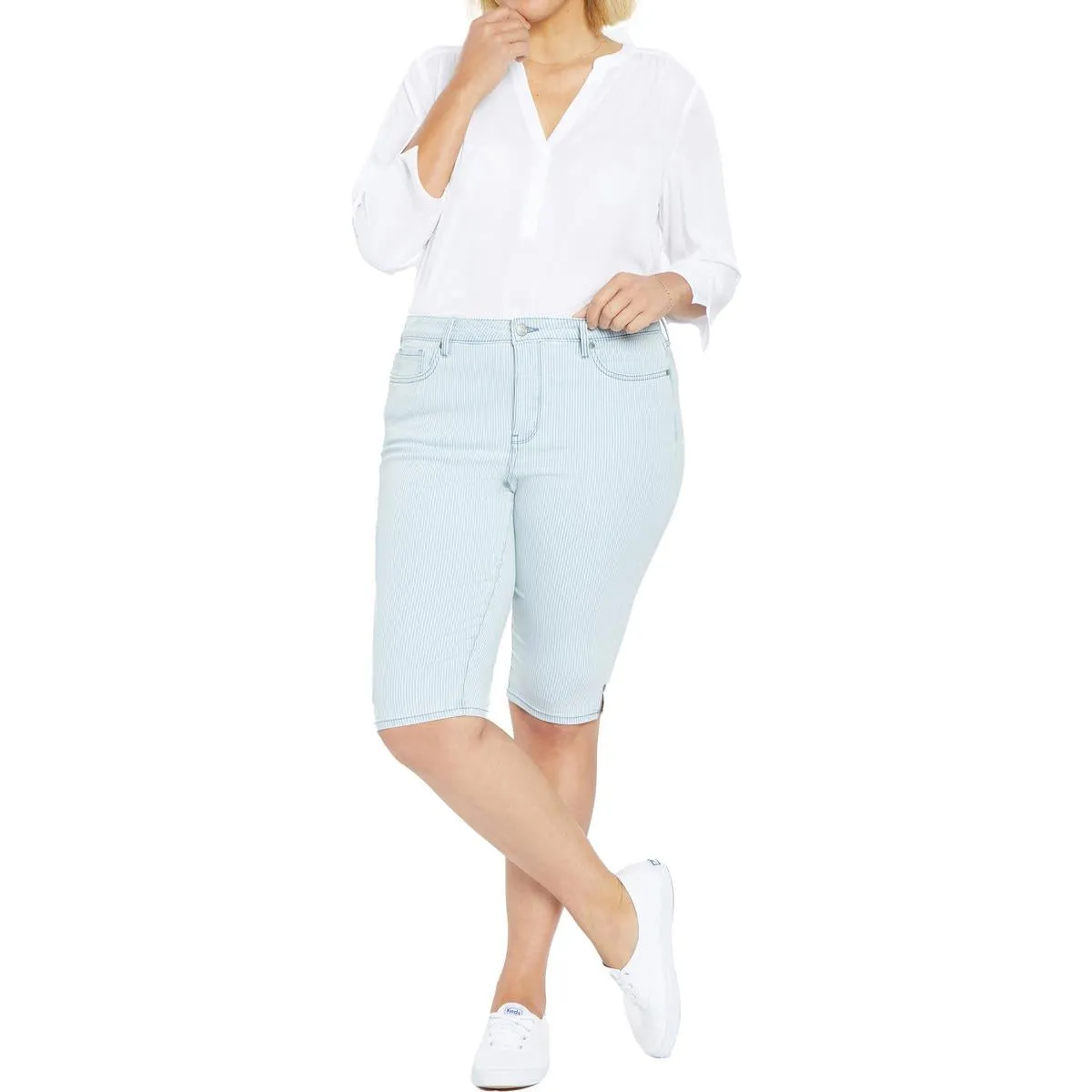 NYDJ Womens Plus Pinstripe Denim Capri Jeans